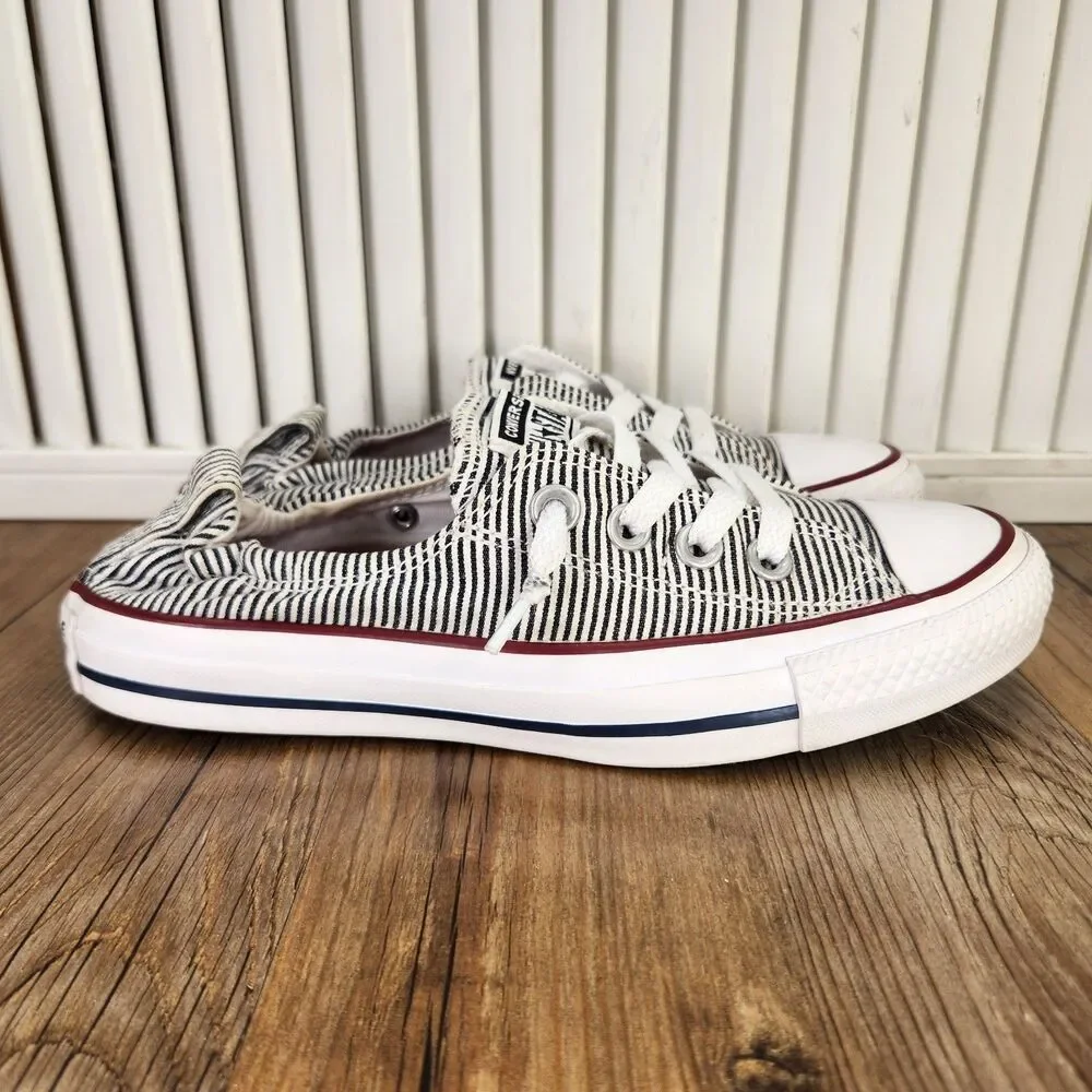 Converse Shoreline Womens Sz 6 White Black Striped Slip On Sneaker Shoes 562034F